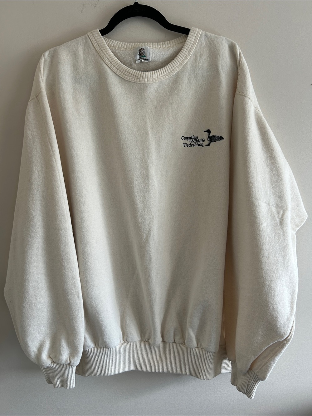 Vintage Cream Crewneck Sweatshirt with Loon for CDN Wildlife Federation, Size XL
